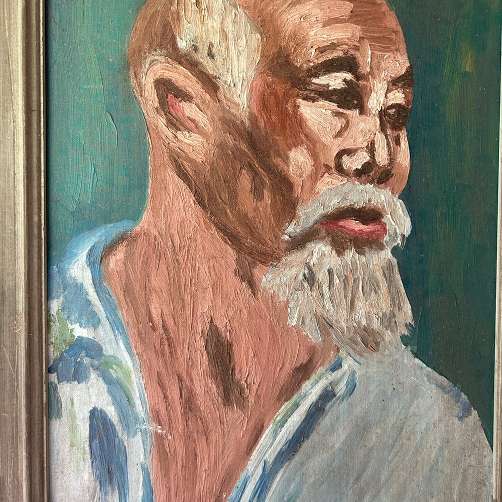 Vintage handpainted   Portrait with Frame mcm style